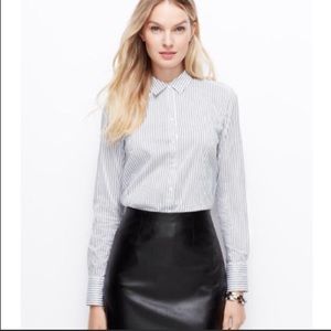 Ann Taylor Grey/white Striped Perfect Shirt